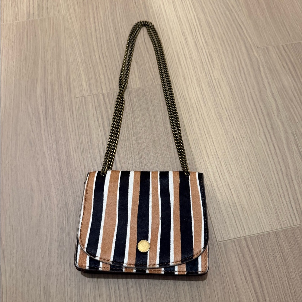 Madewell Suede + Calf Hair Striped Brown and Black Shoulder Bag
